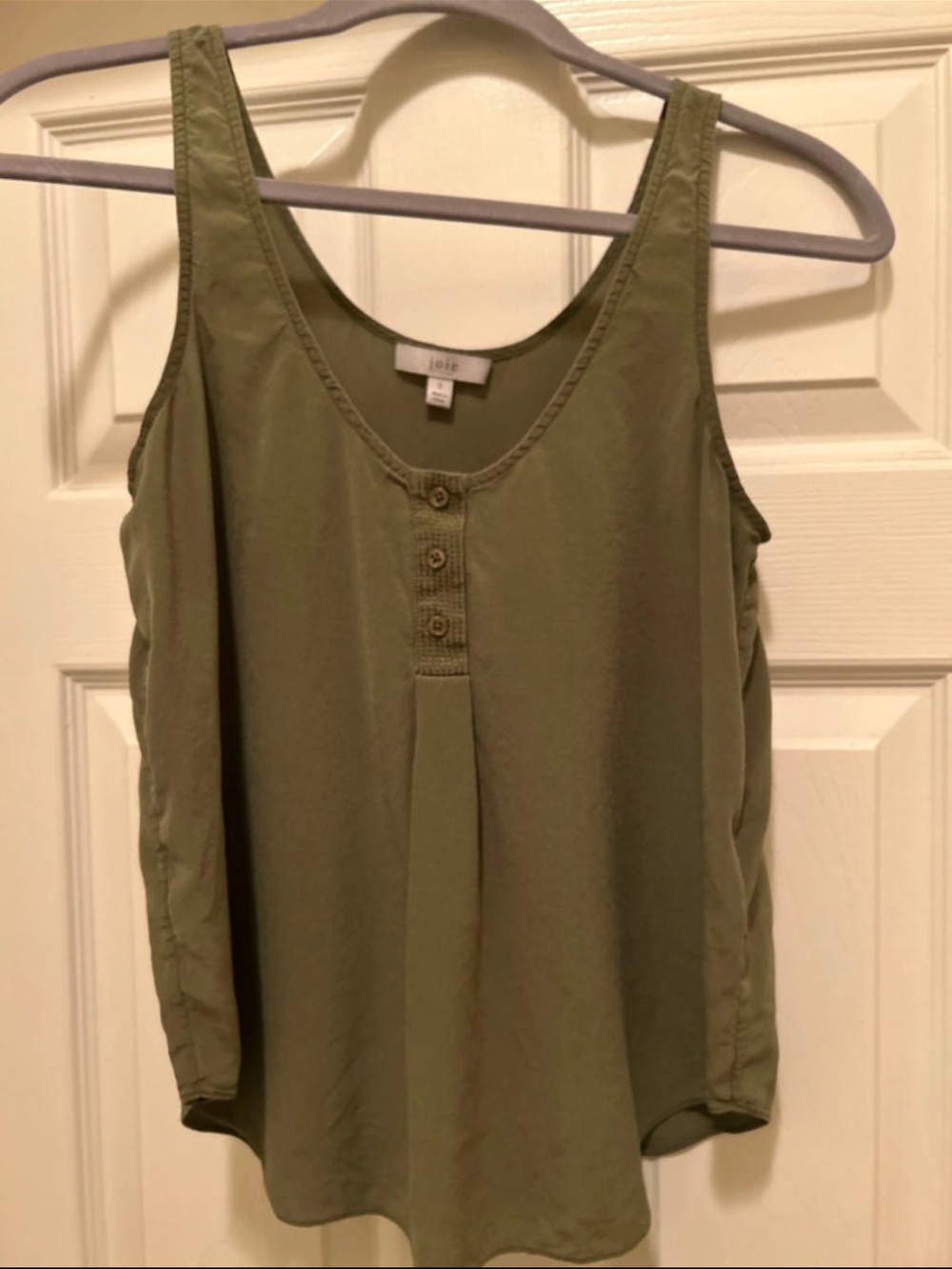 Joie Olive Tank Top with Button Placket